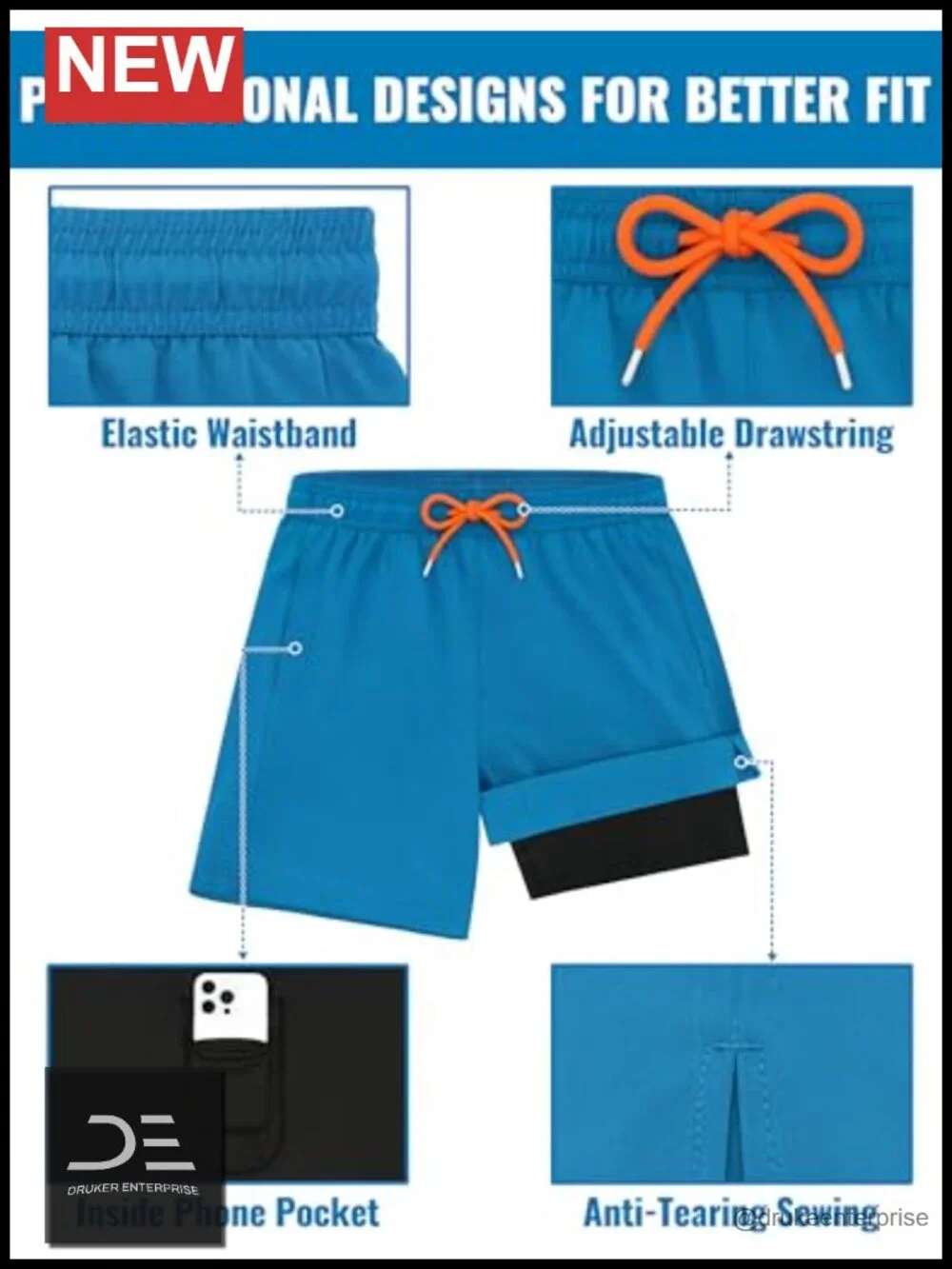 Quick-Dry Swim Trunks with Compression Liner, 7-Inch Inseam, Board Shorts